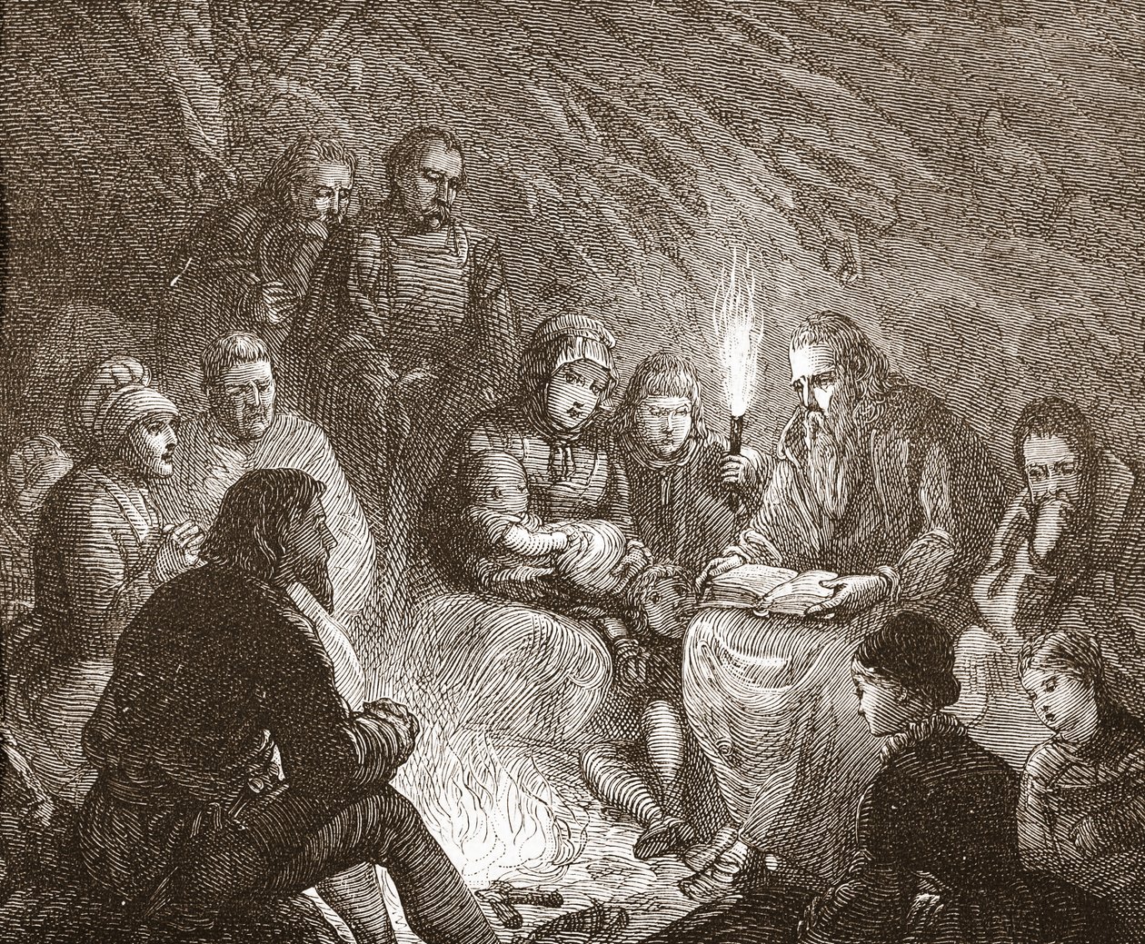 Hollantilaiset protestantit piilossa, kuvitus James Aitken Wylien (1808-1890) Protestantismin historiasta, pub. 1878 tekijältä English School