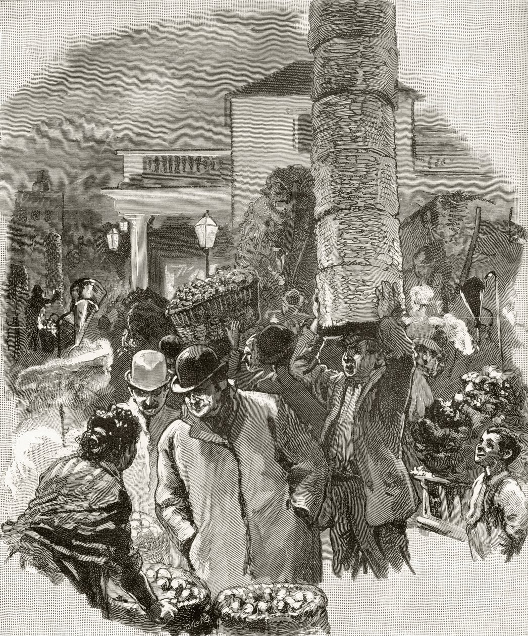 Early Morning in Covent Garden, "London Pictures: Drawn with Pen and Pencil", kirjoittaja Richard Lovett, julkaistu 1890 (litho) tekijältä English School