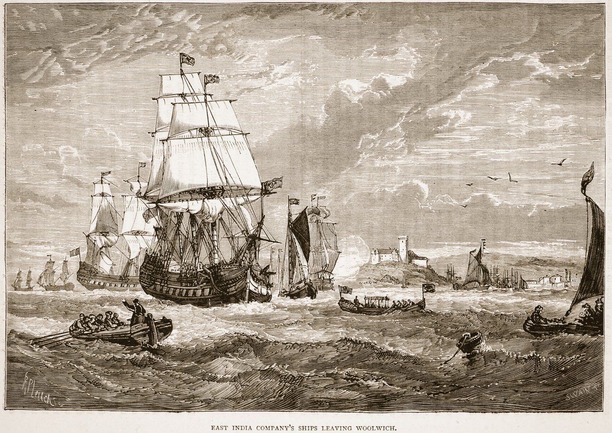 East India Company lähtee Woolwichista, kuvitus James Grantin pubista Cassell