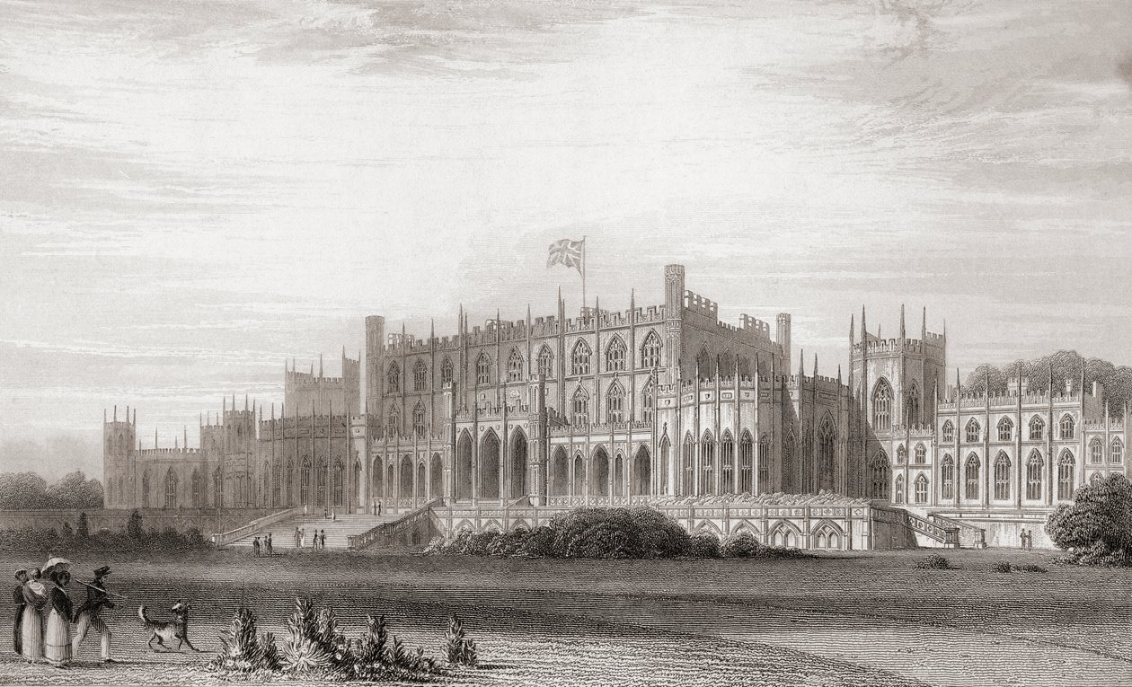 Eaton Hall, Cheshire, Englanti 1800-luvun alussa. Churtonin muotokuva- ja maisemagalleriasta, julkaistu 1836. tekijältä English School