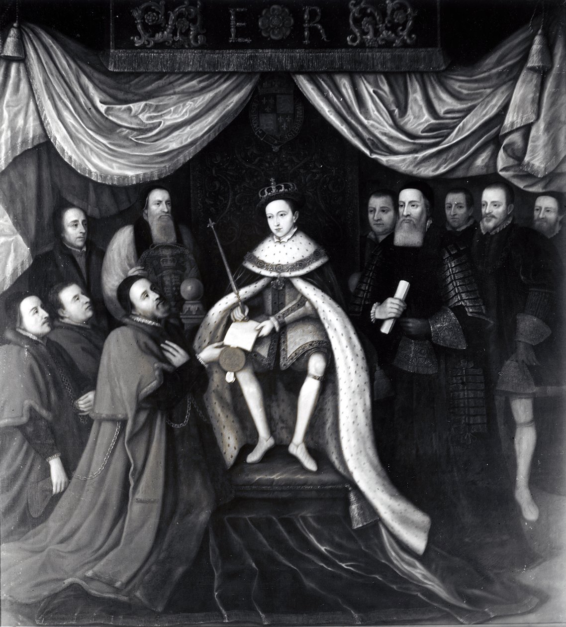 Edward VI (1537-53) Peruskirjan myöntäminen Bridewellin ja Bethlehemin sairaaloille vuonna 1553 (katso myös 111677) tekijältä English School