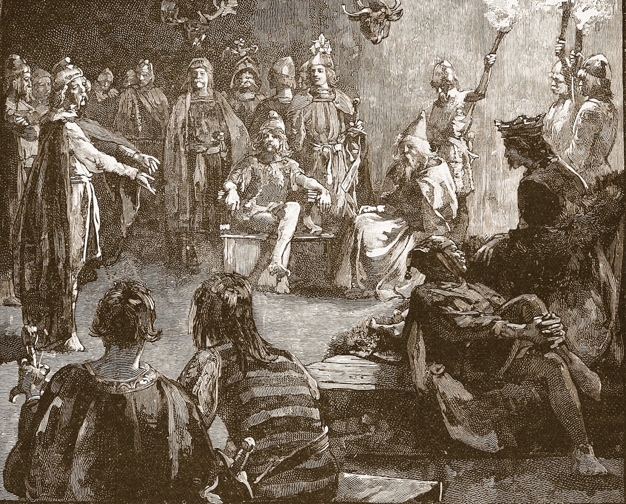 Edwin of Northumbria ja Christian Missionaries, kuvitus Cassells Illustrated History of Englandista (seepiakuva) tekijältä English School