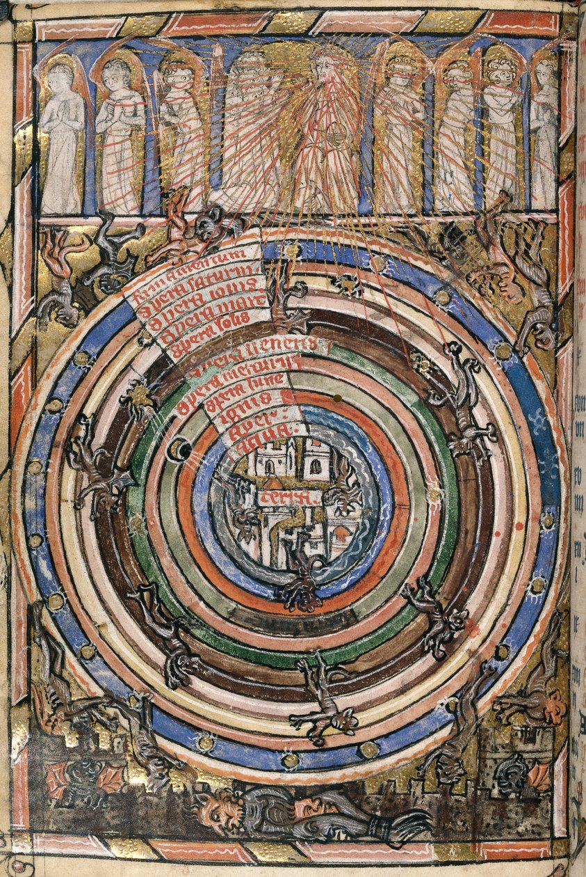 Egerton 2781, f.1v Taulukko taivaan ja helvetin välisistä sfääreistä, kuva 