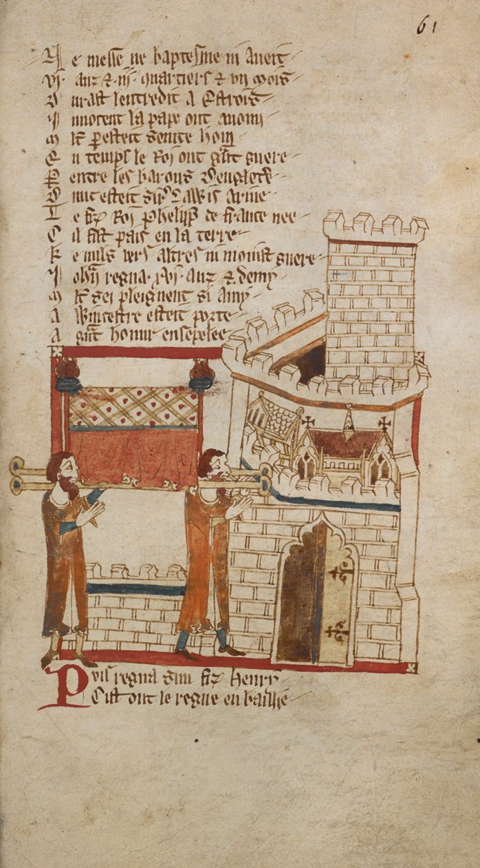 Egerton Ms 3028 f.061r Kuningas Johanneksen ruumis vietiin Worcesterin katedraaliin haudattavaksi, kuvitus teoksesta Romances in French Verse..., Robert Wace, Bayeux