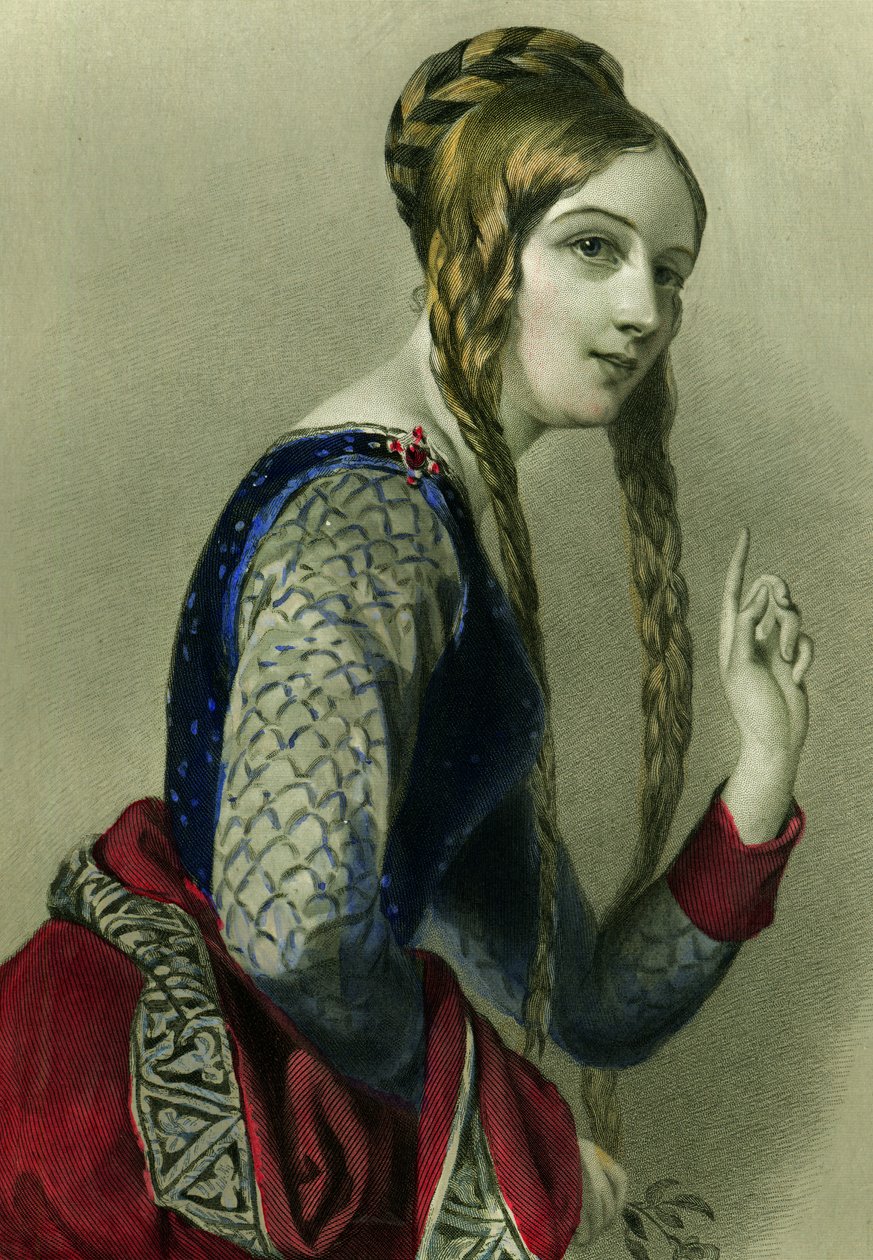 Aquitanian Eleanora, Henrik II:n kuningatar, painanut Henry G. Bohn, 1856 (värikaiverrus) tekijältä English School