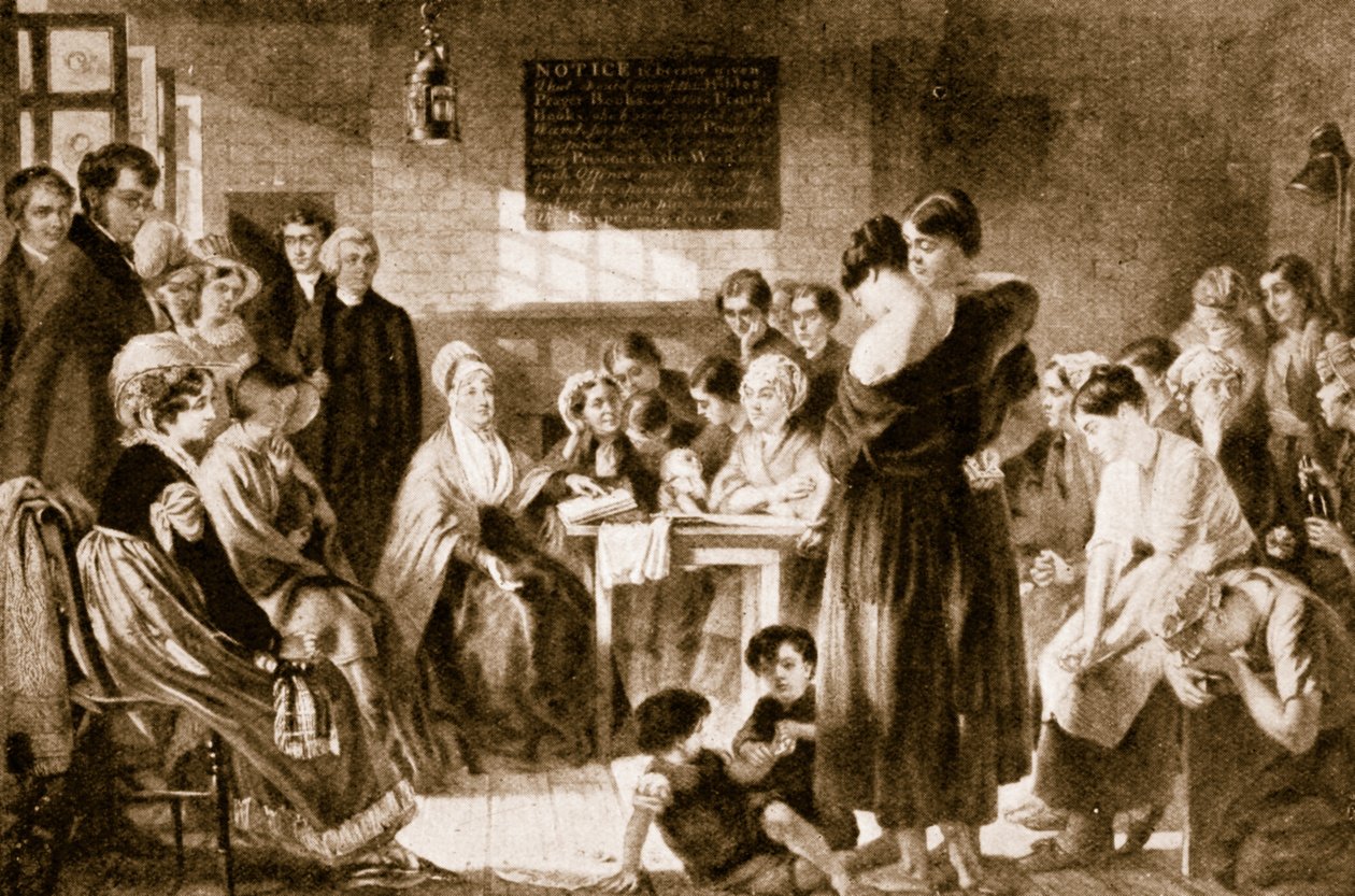 Elizabeth Fry lukee Raamattua vankilassa tekijältä English School