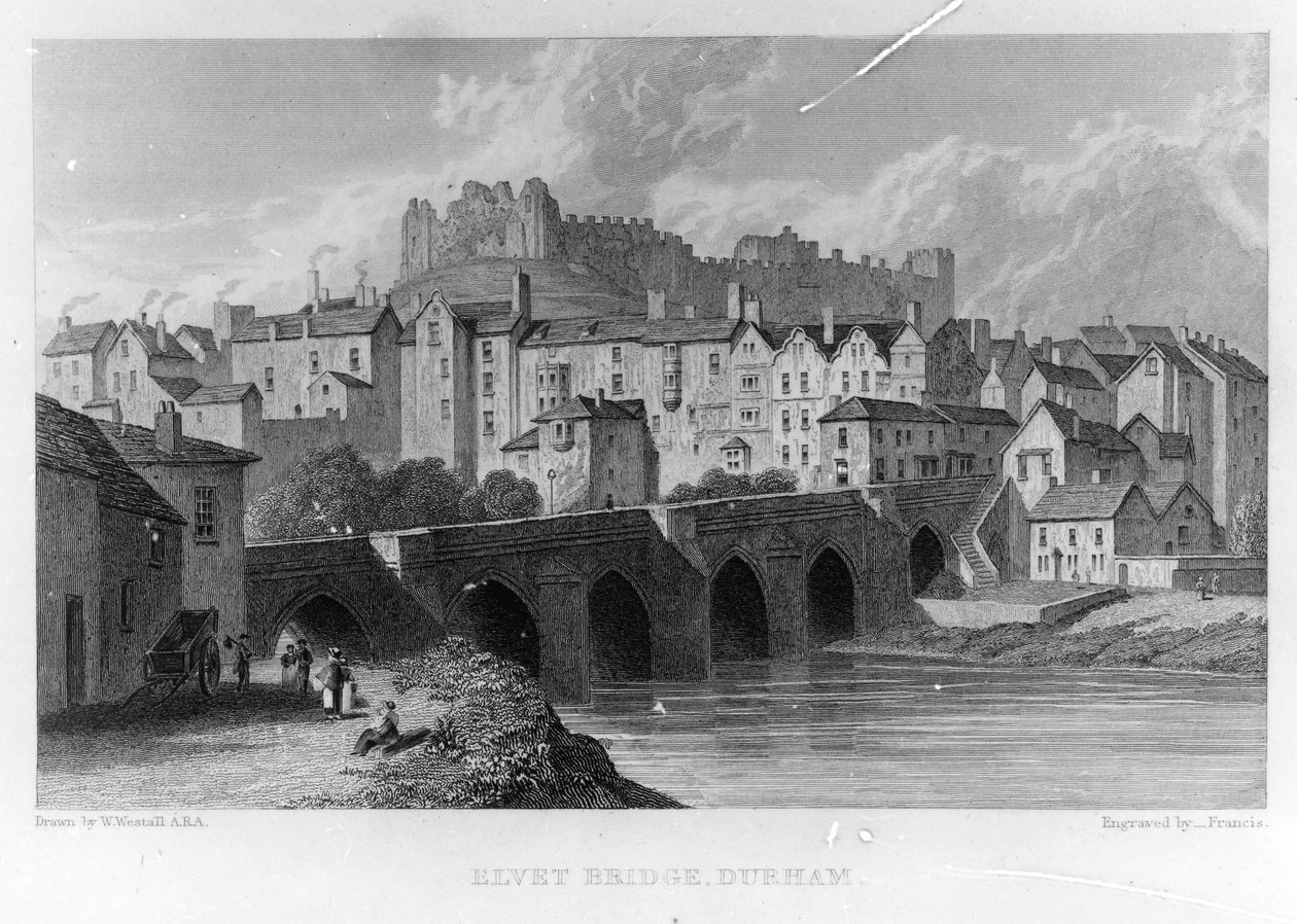 Elvet Bridge, Durham, kaiverrus ? Frances W. Westallin jälkeen, 1829 tekijältä English School