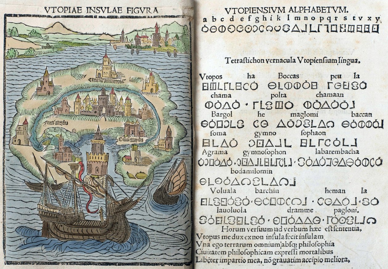 Kaiverrus Thomas Moren "Utopiasta". tekijältä English School
