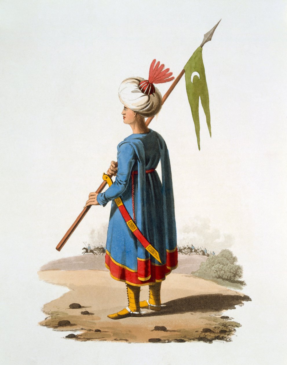 Spahien lipun kantaja, 1818 (värillinen akvatinta) tekijältä English School