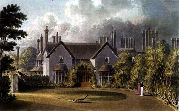 Sisäänkäynti Hänen Majesteettinsa mökin edestä, Windsor Great Parkissa, R. Ackermannin (1764-1834) "taidevarastosta" tekijältä English School