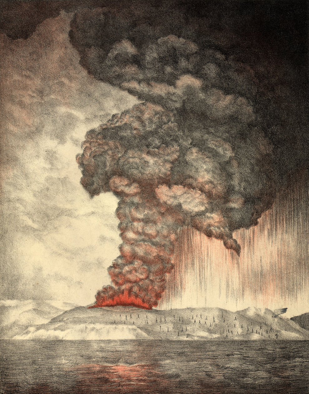 Krakatoa purkaus, 26. elokuuta 1833, pub.1888 tekijältä English School