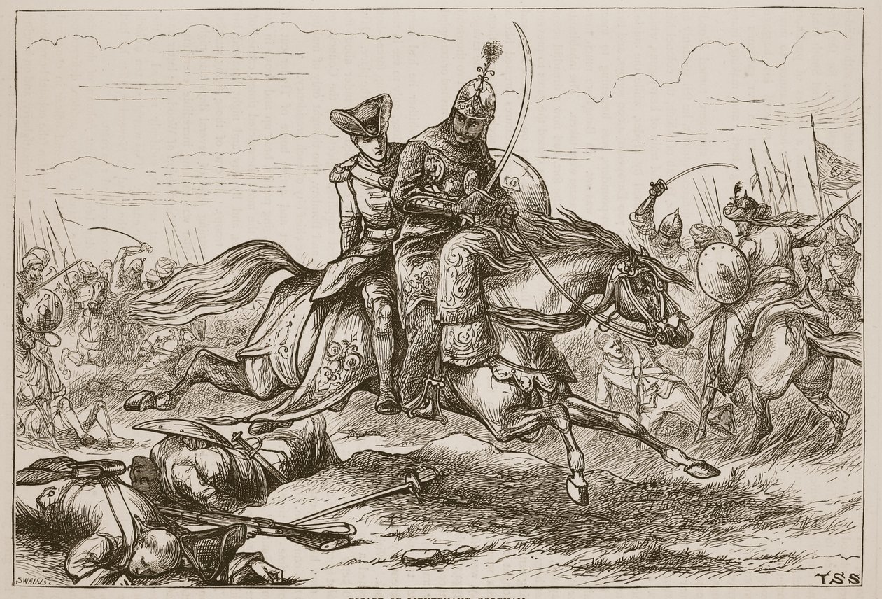 Escape of Luutnant Goreham, kuvitus James Grantin Cassells Illustrated History of Indiasta, pubi. 1879 tekijältä English School