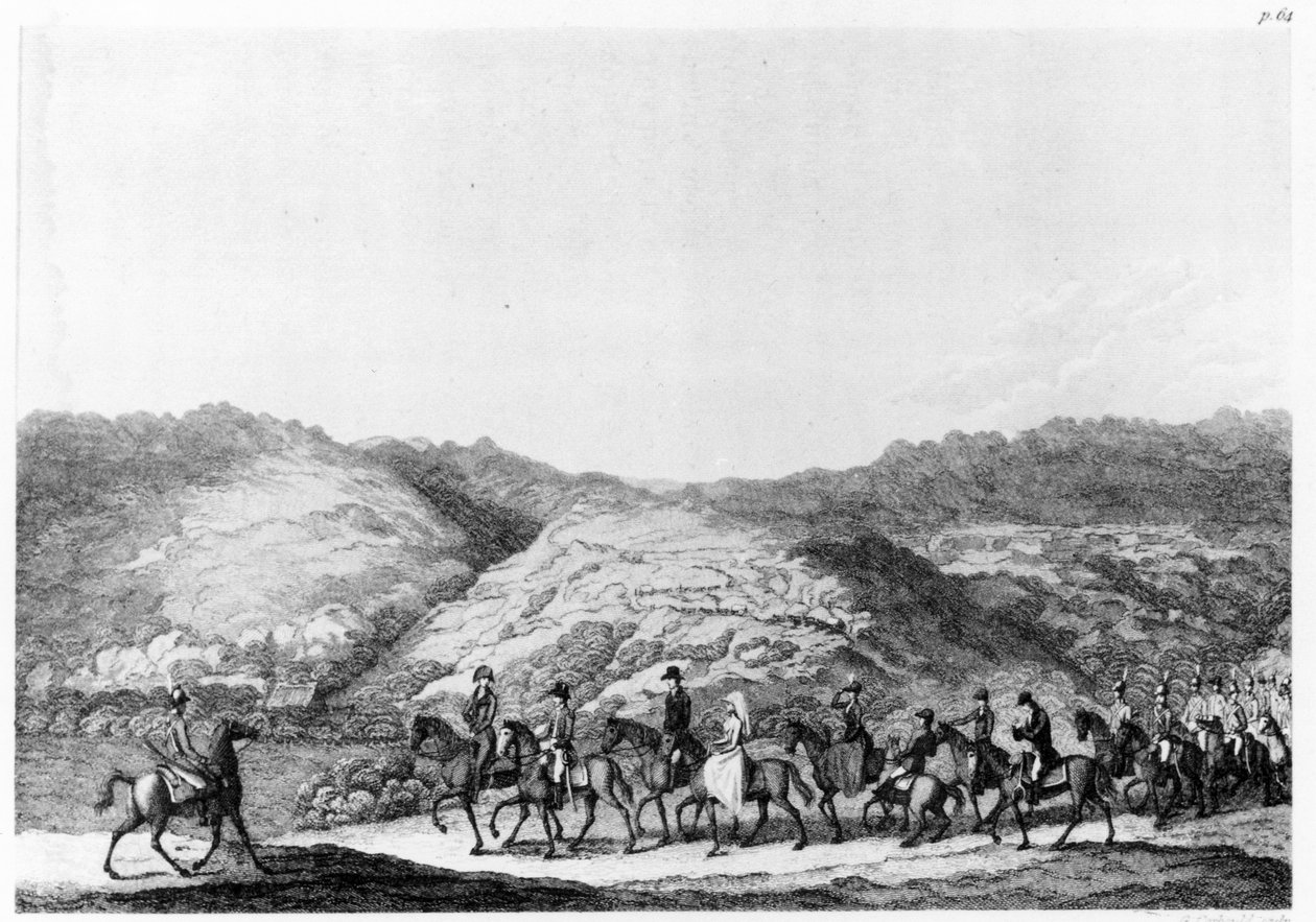 De Mistin johtama tutkimusmatka sisämaahan Hinrich Lichtensteinin matkasta Etelä-Afrikassa, kaiverrus George Corbould, 1812 tekijältä English School