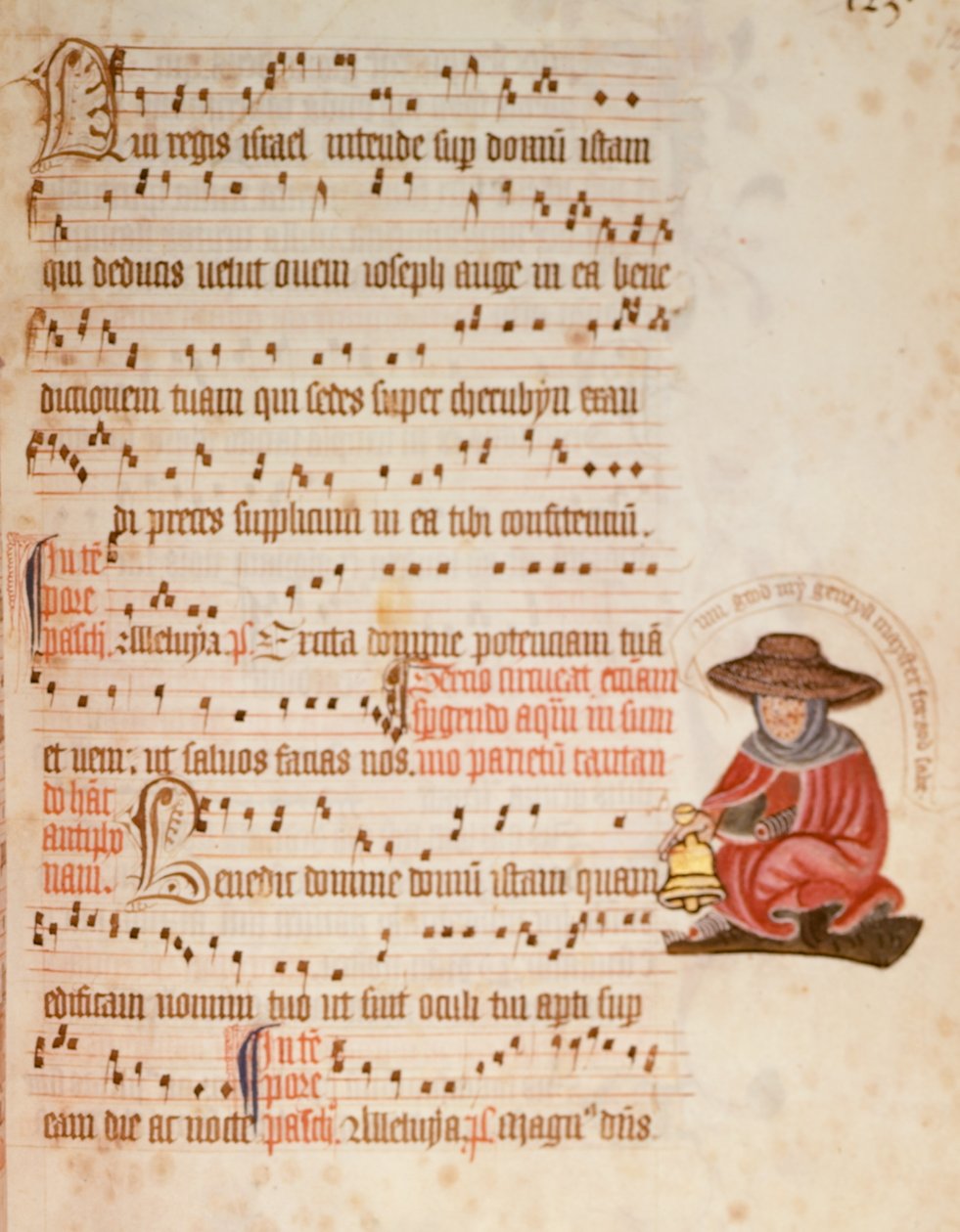 F.127 Nuotti, jossa on piirros spitaalisesta, n. 1400 (vellum) tekijältä English School