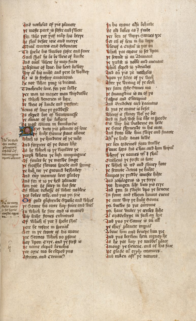 F151r, Ms New Coll 266, De confessio amantis, kirjoittanut John Gower (kynä ja muste perunakalvolla) tekijältä English School