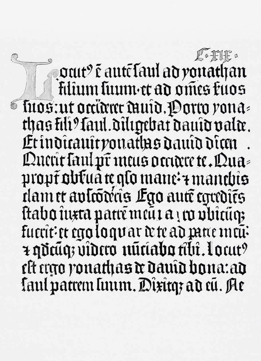 Faksimile Raamatun sivusta, paina Johannes Gutenberg, Mainz, 1456 tekijältä English School
