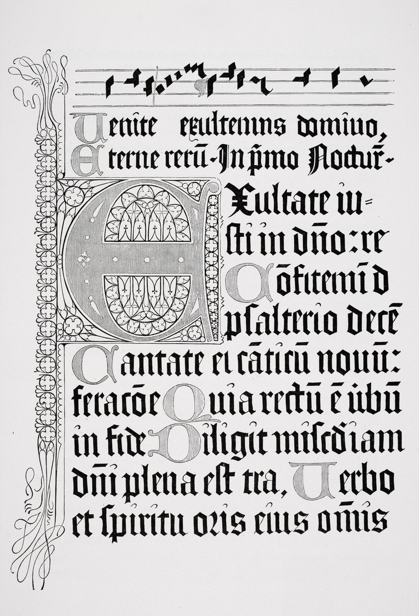 Faksimile psalterin sivusta, painaneet Johann Fust ja Petrus Schoiffer, Mainz, 1459 tekijältä English School