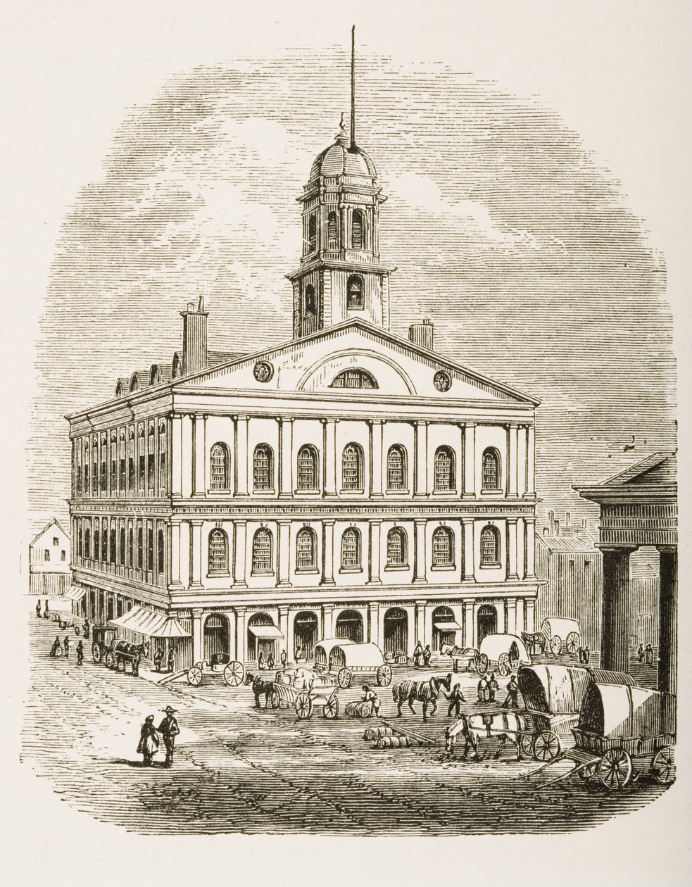Faneuil Hall, Boston, noin 1870, Religious Tract Societyn julkaisemasta American Picturesista, 1876 tekijältä English School