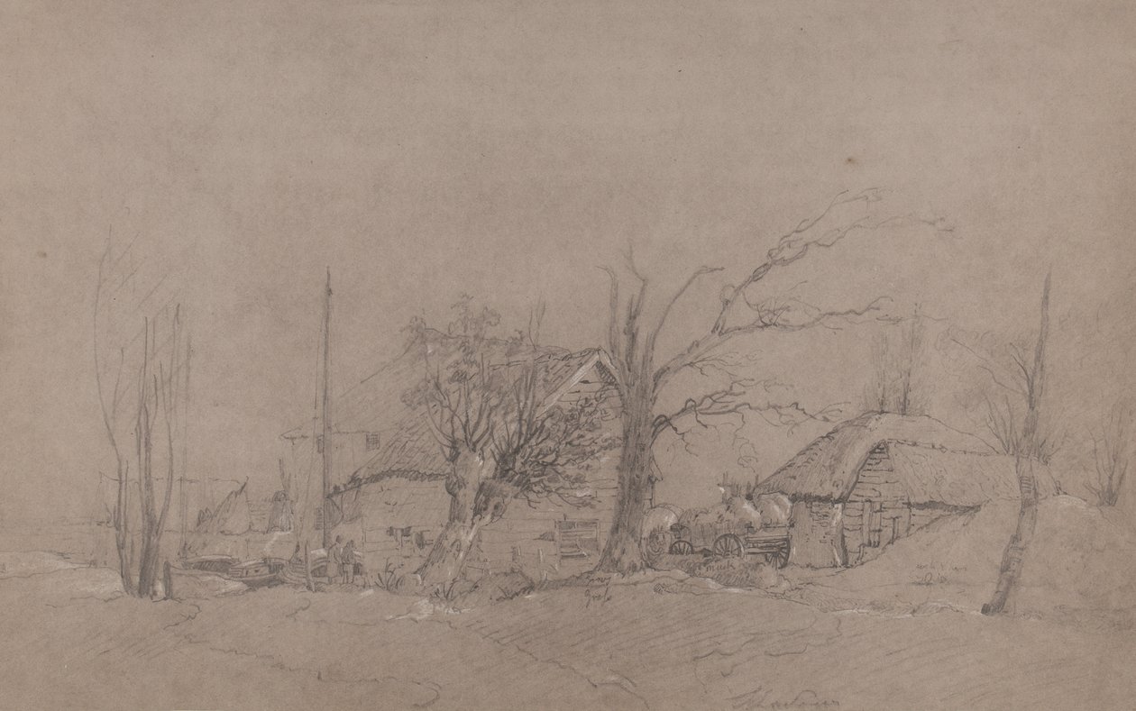 Maatilarakennukset joen rannalla, n. 1840 tekijältä English School