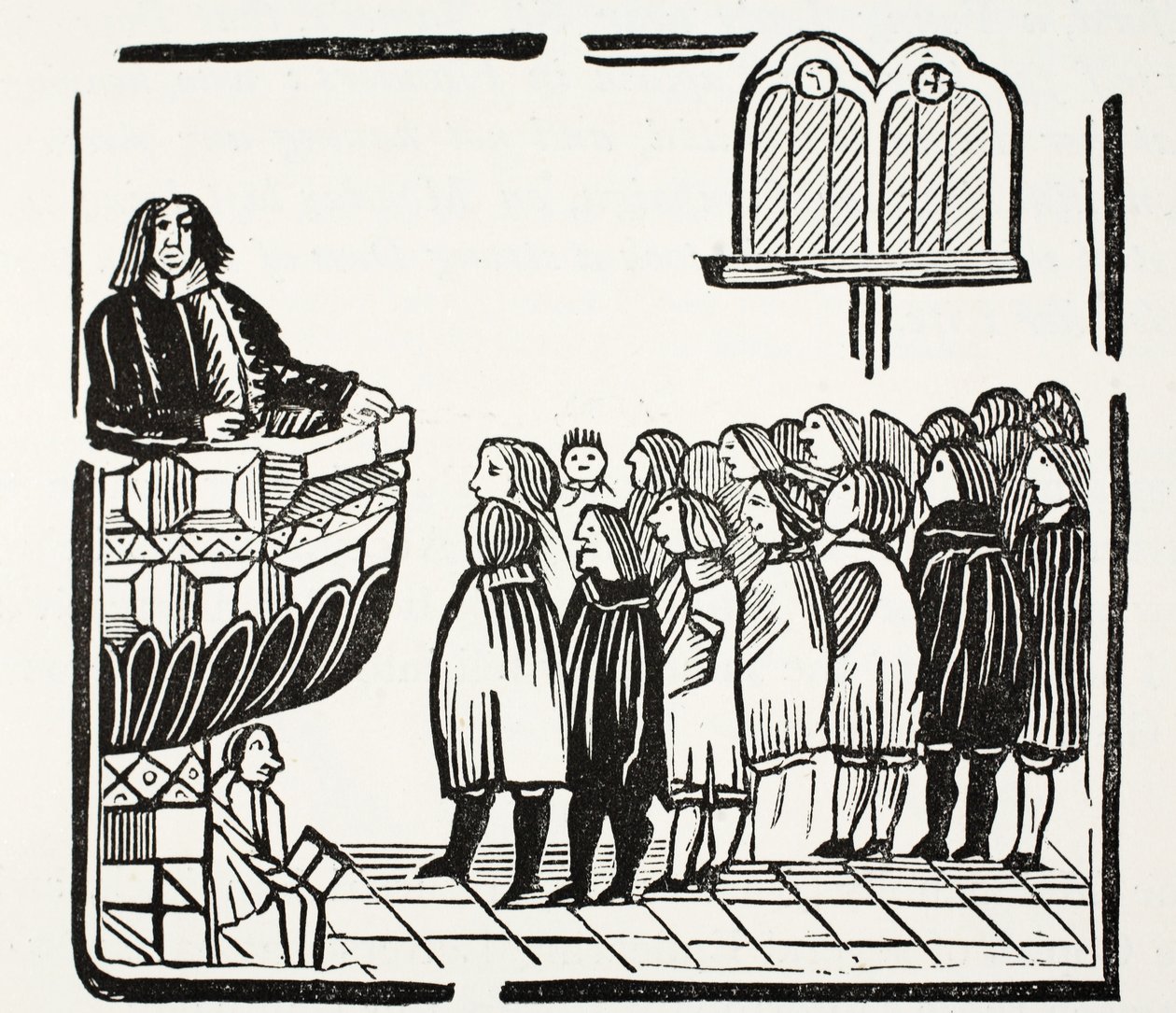 Kauempana ja enemmän kauheita varoituksia Jumalalta, kuvitus John Ashtonin kirjasta Chap-books of the Eightenth Century, pub. 1882 tekijältä English School