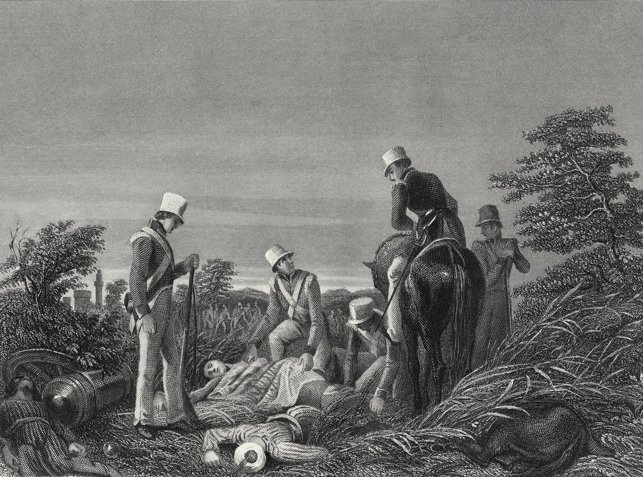 24. rykmentin värien löytäminen Chillianwallahin taistelun jälkeen, n. 1850 (kaiverrus) tekijältä English School