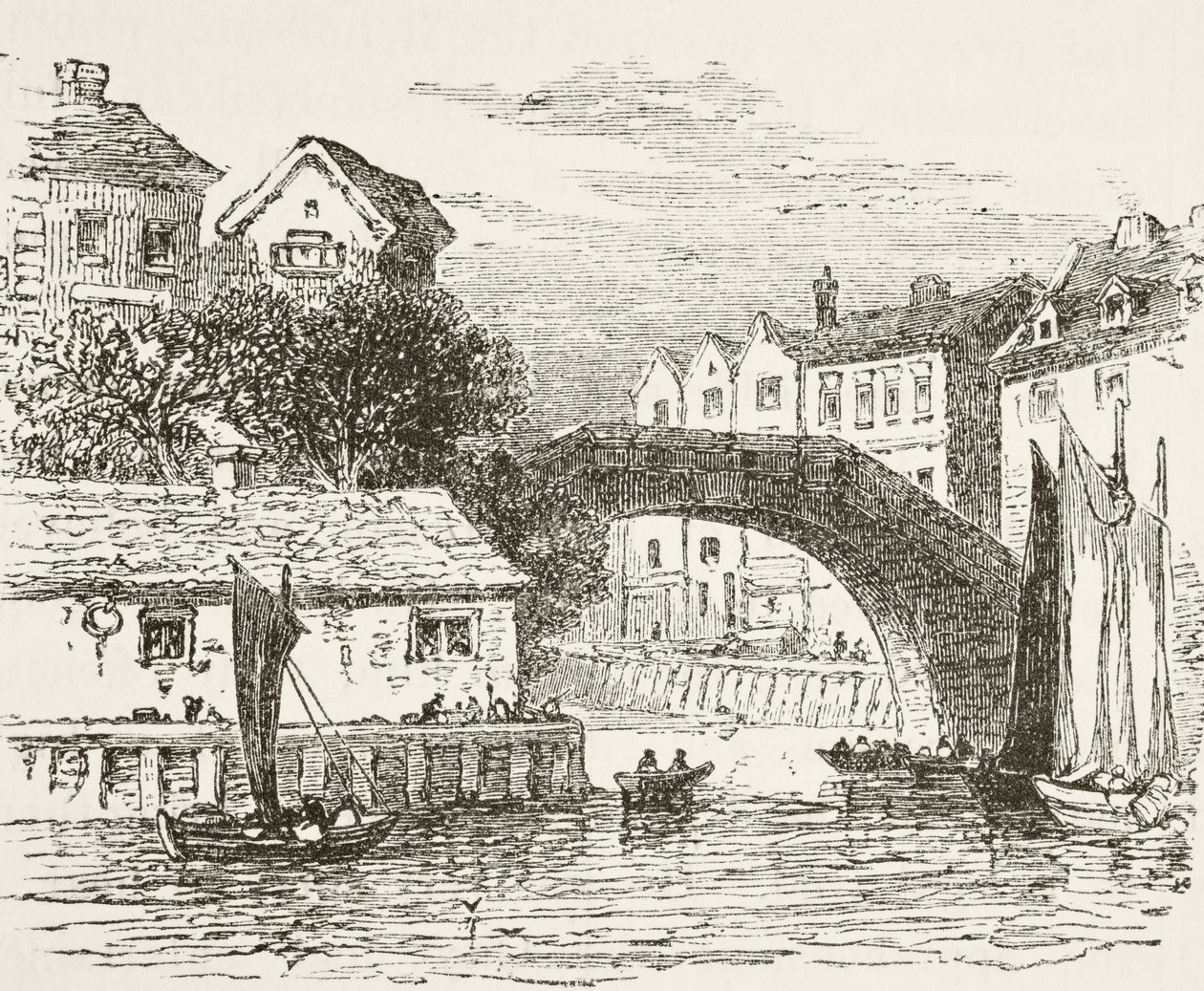 Fleet Bridge, Lontoo 1600-luvulla, William Hickman Smith Aubreyn (1858-1916) julkaisusta The National and Domestic History of England, joka julkaistiin Lontoossa, noin 1890. tekijältä English School