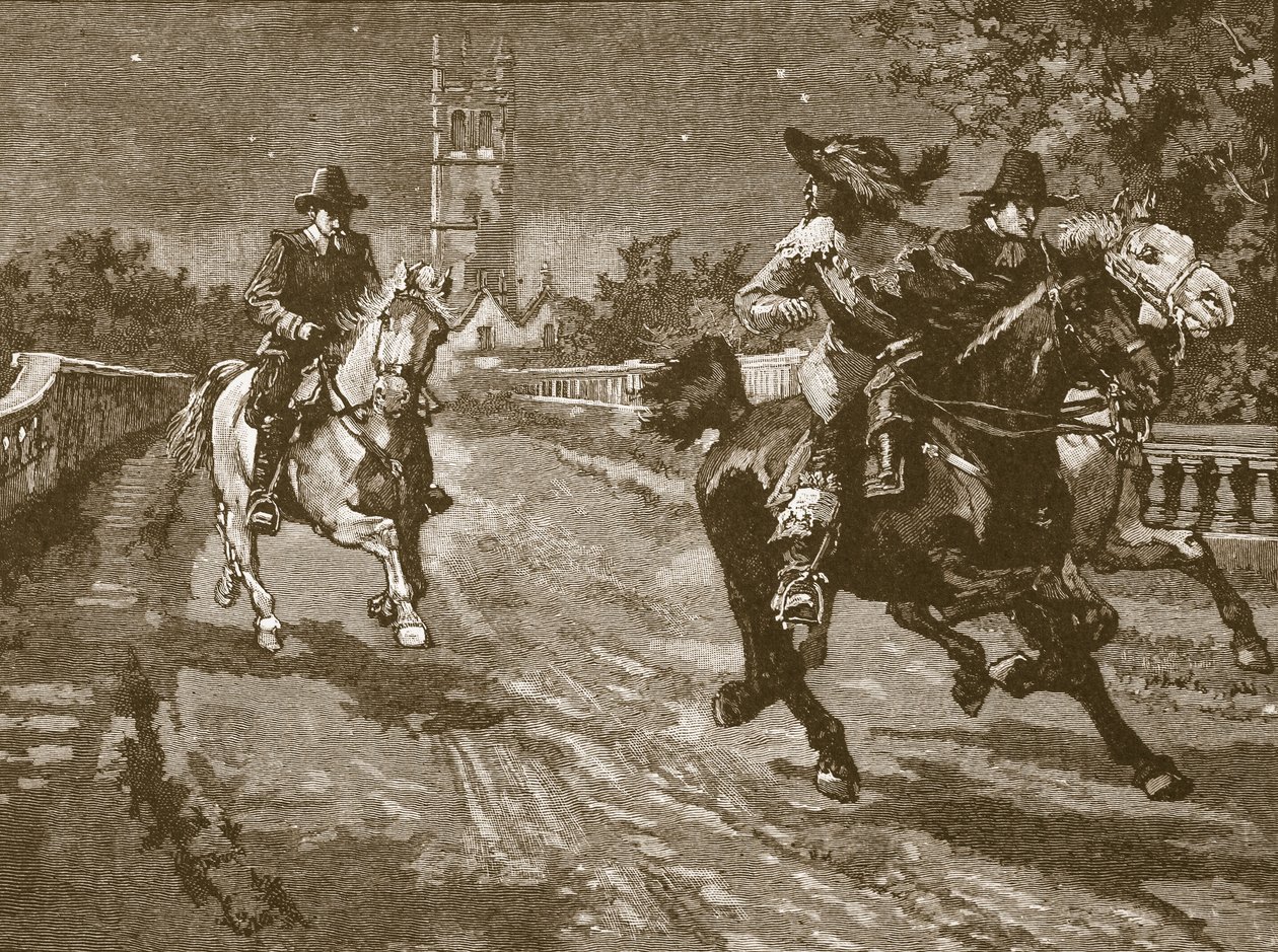 Charlesin lento Oxfordista, kuvitus Cassells Illustrated History of Englandista (seepiakuva) tekijältä English School