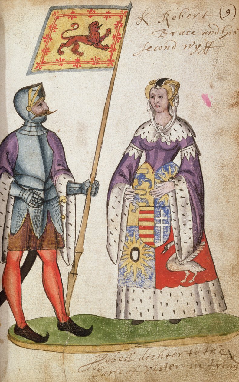 Fol.9 Robert the Bruce ja hänen toinen vaimonsa Elizabeth de Burgh, Setonin armeijasta, 1591 tekijältä English School