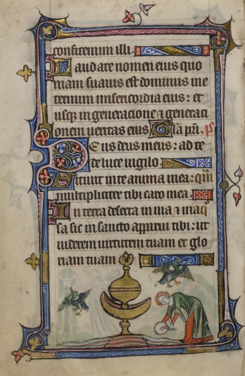 Folio 72v kuvitus "Taymouth Hoursista" (vellum) tekijältä English School
