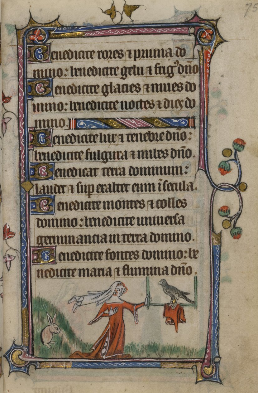 Folio 75 -kuvitus "Taymouth Hoursista" (vellum) tekijältä English School