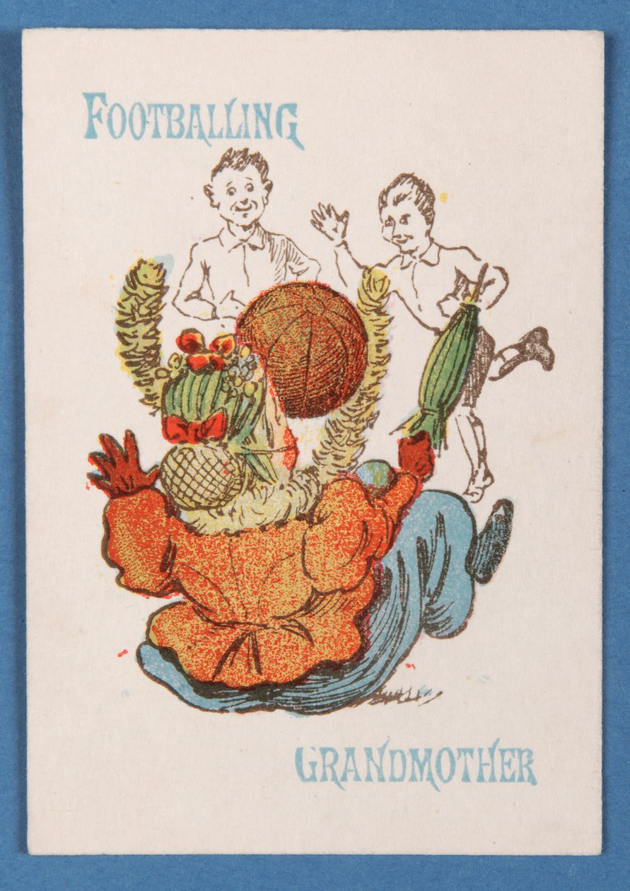 Jalkapalloa isoäiti Happy Families -korttipelistä, n. 1890-1900 tekijältä English School