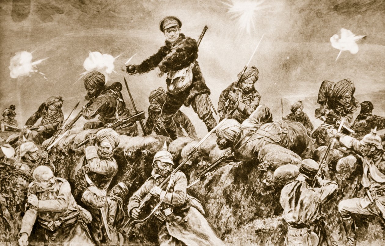 Rajin kunniaksi: Intian joukot, jotka veloittavat saksalaiset kaivannot Neuve Chapelle, maaliskuu 1915, 1914-19 tekijältä English School