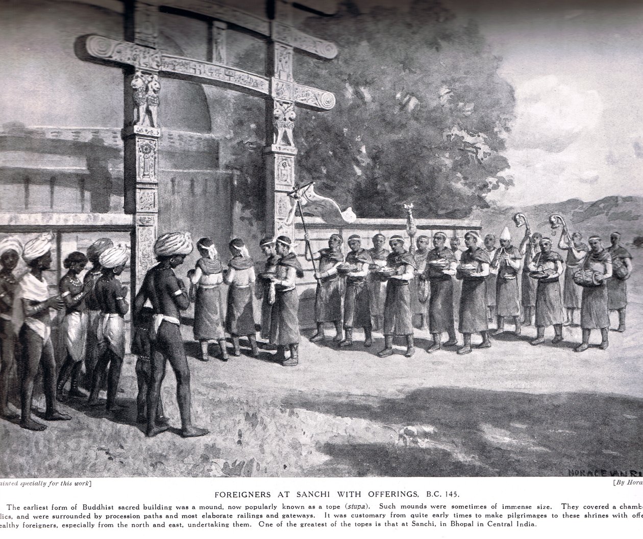 Ulkomaalaiset Sanchissa uhreilla vuonna 145 eaa., kuva Hutchinsonin kansojen historiasta, n. 1910 tekijältä English School