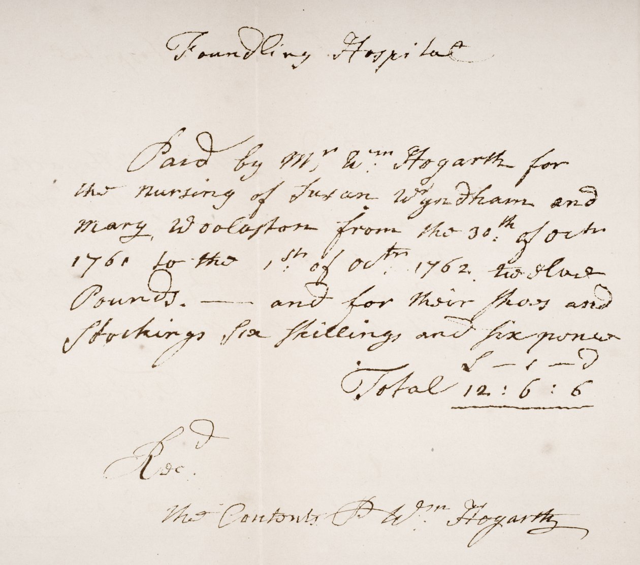 Foundling Hospital -kuitti, William Hogarthin allekirjoittama tekijältä English School