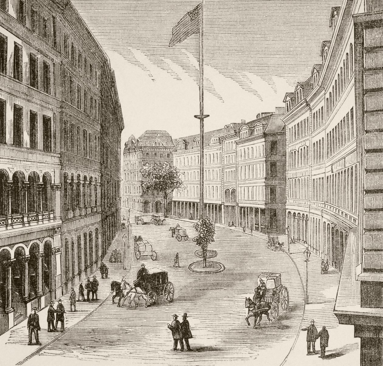 Franklin Street, Boston, Massachusetts 1870-luvulla (litho) tekijältä English School
