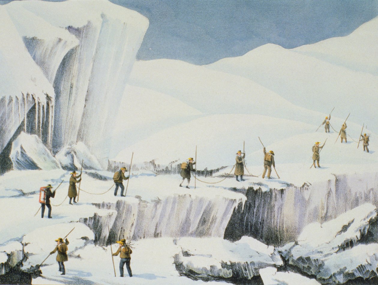 Jään usein esiintyminen lumen siltojen kanssa, Charles Fellowsin (1799-1860) kertomuksesta noususta Mont Blancin huipulle, julkaistu 1827 tekijältä English School