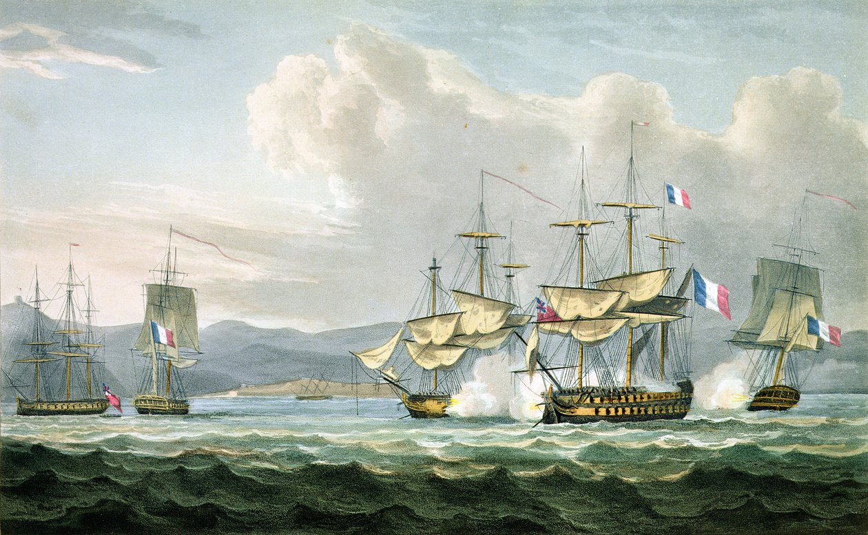 Fregattitoiminta Vizagapatam Roadsilla Intian edustalla, 18. syyskuuta 1804, T. Sutherlandin kaiverrus J. Ralfen teokseen The Naval Chronology of Great Britain, julkaistu 1820 tekijältä English School