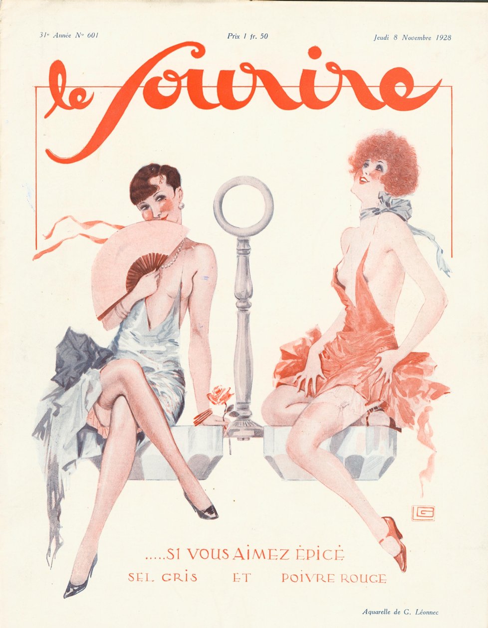 Le Souriren etukansi, marraskuu 1928 (väri litho) tekijältä English School