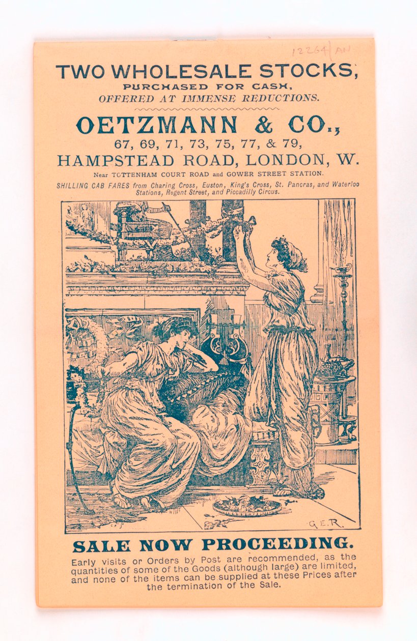 Etukansi Oetzmann & Co. -luettelosta, n. 1885-90 (painettu) tekijältä English School