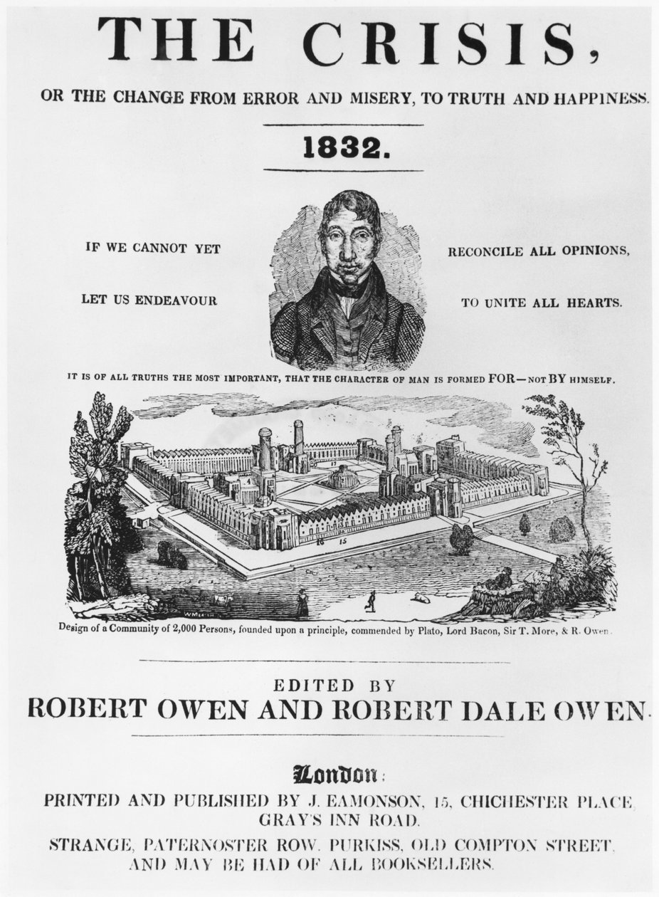 The Crisis -lehden etukansi, toimittajina Robert Owen (1771-1858) ja Robert Dale Owen (1801-77), Lontoo, 1832 tekijältä English School