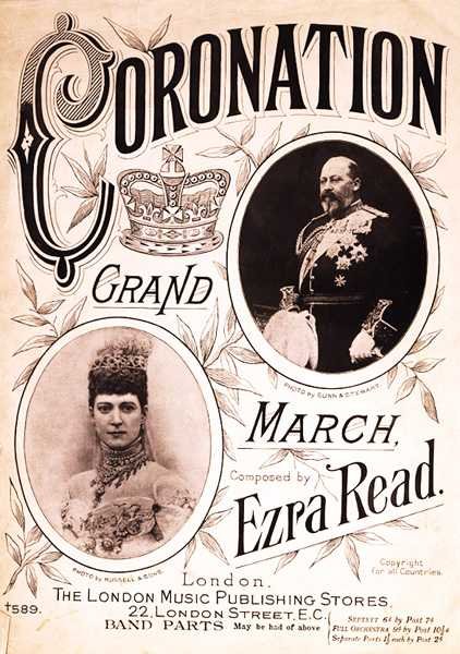 Ezra Readin (litho) säveltäjän "Coronation Grand March" -musiikkikappaleen etukansi tekijältä English School
