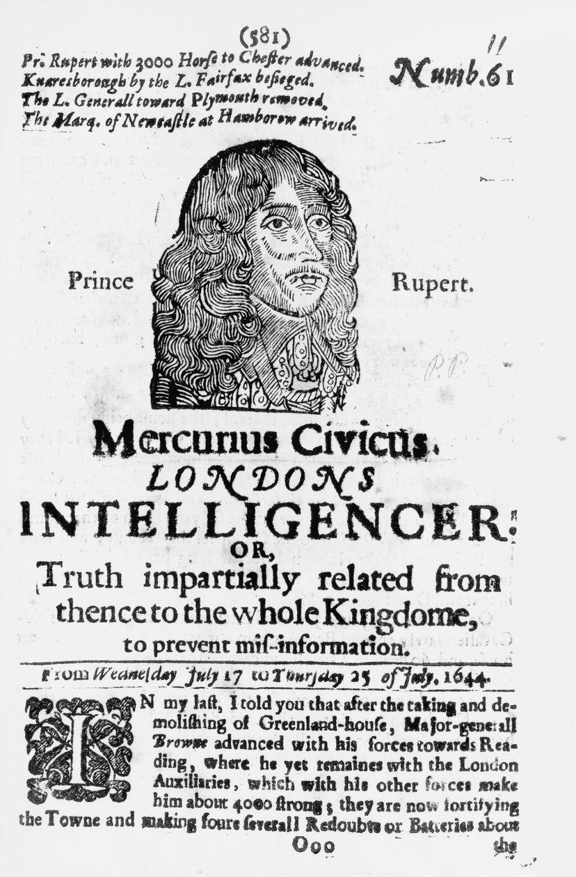 Mercurius Civicuksen etusivu, julkaistu vuonna 1644 tekijältä English School