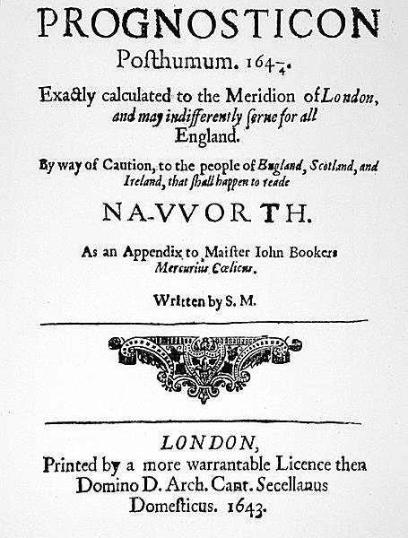 Prognosticonin etusivu, julkaistu vuonna 1643 tekijältä English School