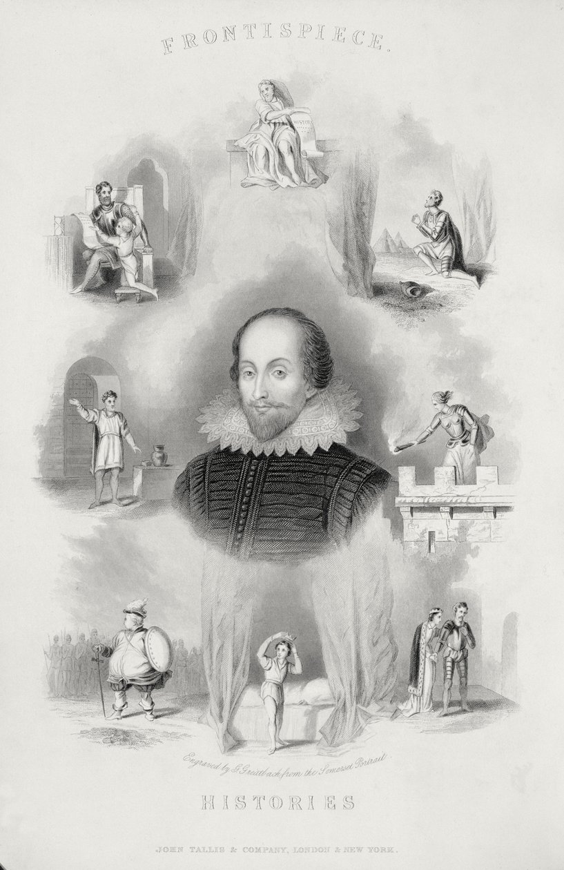 Frontispiece for the Histories, Shakespearen täydellisistä teoksista, tarkistanut J. O. Halliwell, kaivertanut G. Greatbach tekijältä English School
