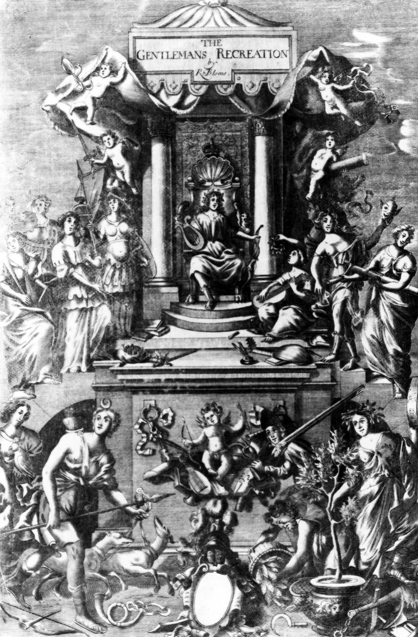 Frontispiece elokuvasta The Gentlemans Recreation, julkaissut Richard Blome, 1686 tekijältä English School