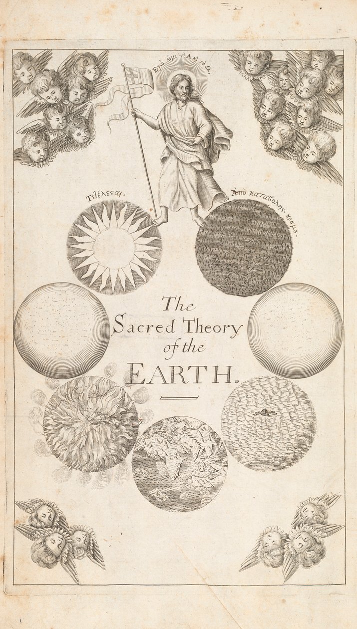 Frontispiece teoksesta The Theory of the Earth, kirjoittanut Thomas Burnet, Lontoo, 1684 tekijältä English School
