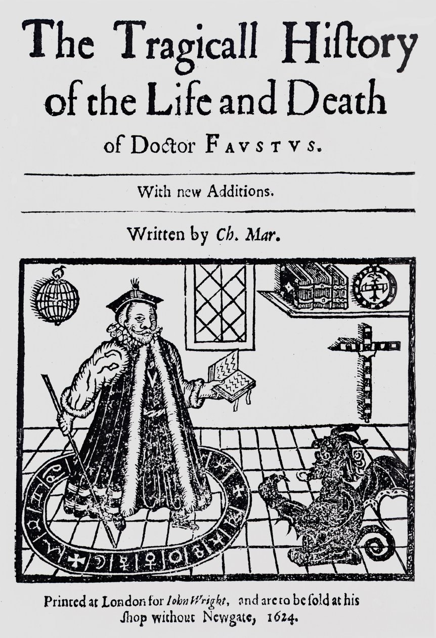 Tohtori Faustuksen elämän ja kuoleman traagisen historian etukappale, Christopher Marklin, n. 1616 tekijältä English School