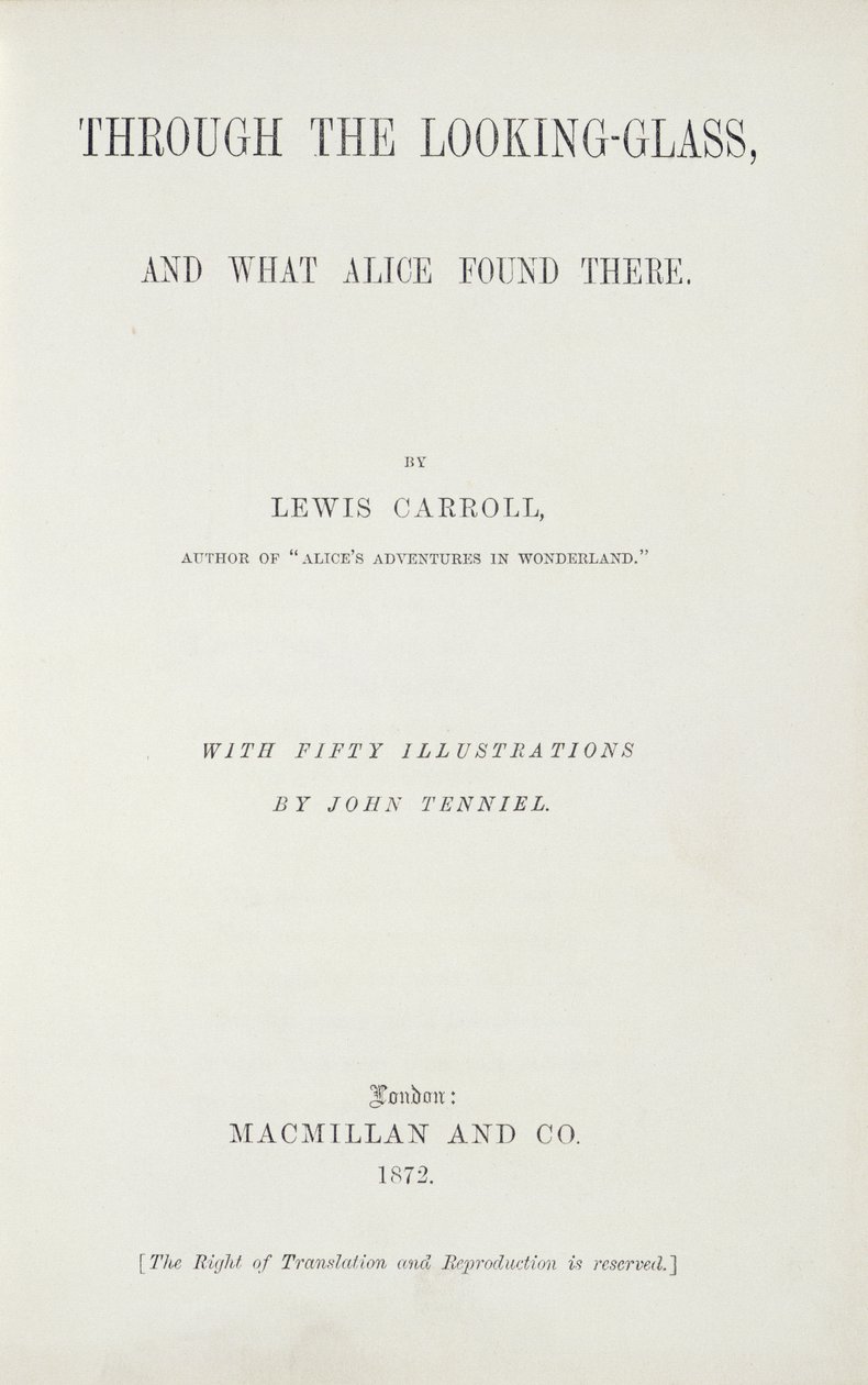 Lewis Carrollin (1833-98) Etukappale Alicelle katselasien läpi, julkaisija Macmillan, 1872 tekijältä English School