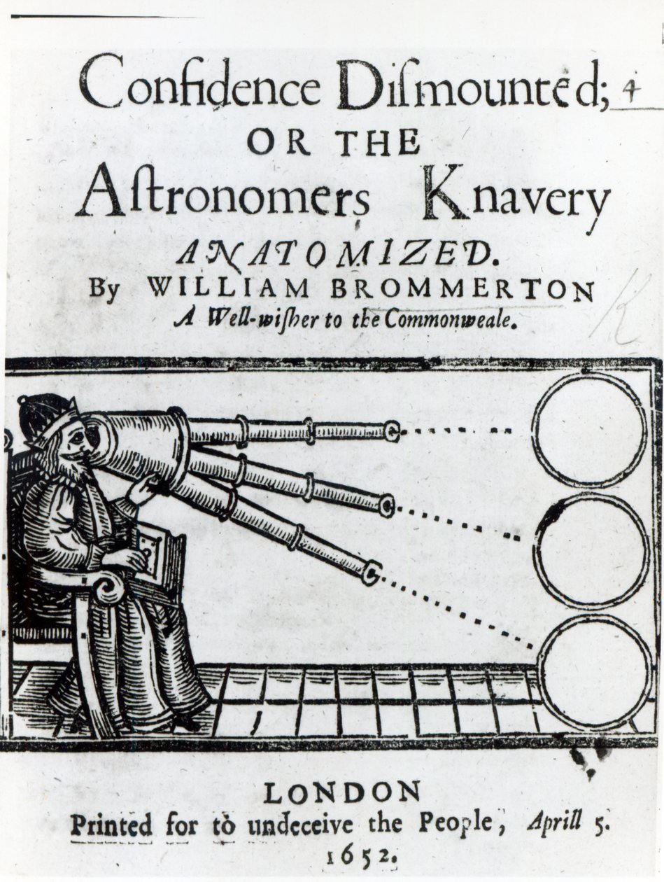 Frontispiece to Confidence irrotettu; tai William Brommertonin Astronomers Knavery Anatomized, julkaistu 1652 tekijältä English School
