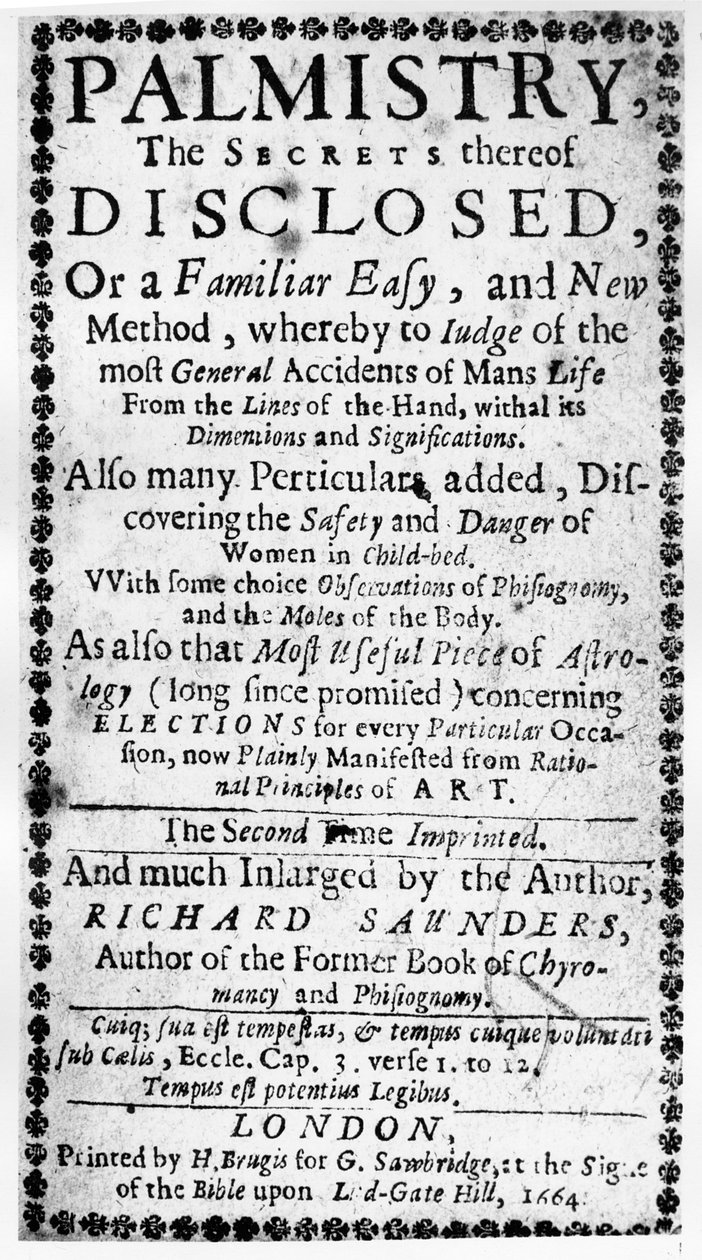 Frontispiece to kädellinen tutkimus, sen salaisuudet, Richard Saunders, 1664 tekijältä English School